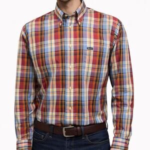 FACONNABLE Shirt Men XL Multicolor Plaid Check Button down Long Sleeve Vintage